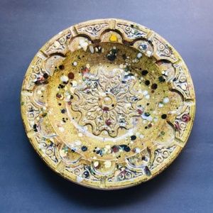 Green Spotted Glazed Ceramic Bowl Tray Ashtray